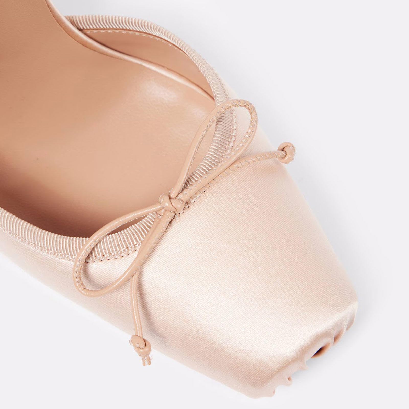 High Heels Damen Satin Ballerina Pumps Quadratischer Zehenpartie Schleife Slingback Riemchen Stiletto Sandalen Elegante Party Abendschuhe 9cm,Apricot-36
