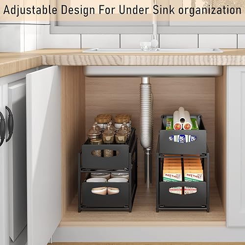 Miniatura 3 de 2 Pack Under Sink Pull Out Organizer, Stackable Cabinet Slide Out Storage Rack with Adjustable Sliding Wire Drawer -Home Organizer Gift Guide -