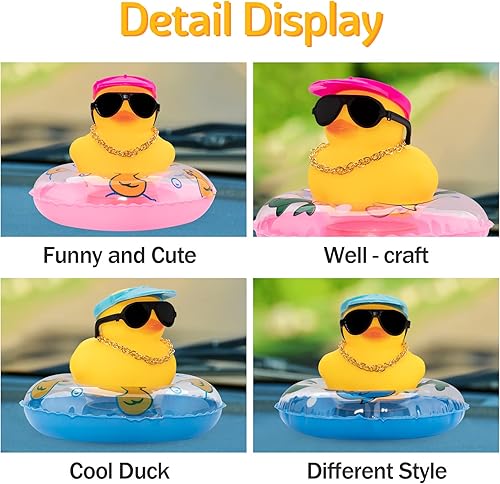 Miniatura 10 de wonuu Decoración de tablero de goma para salpicadero, accesorios de coche de pato para cámara, adorno de automóvil con mini sombrero, collar de