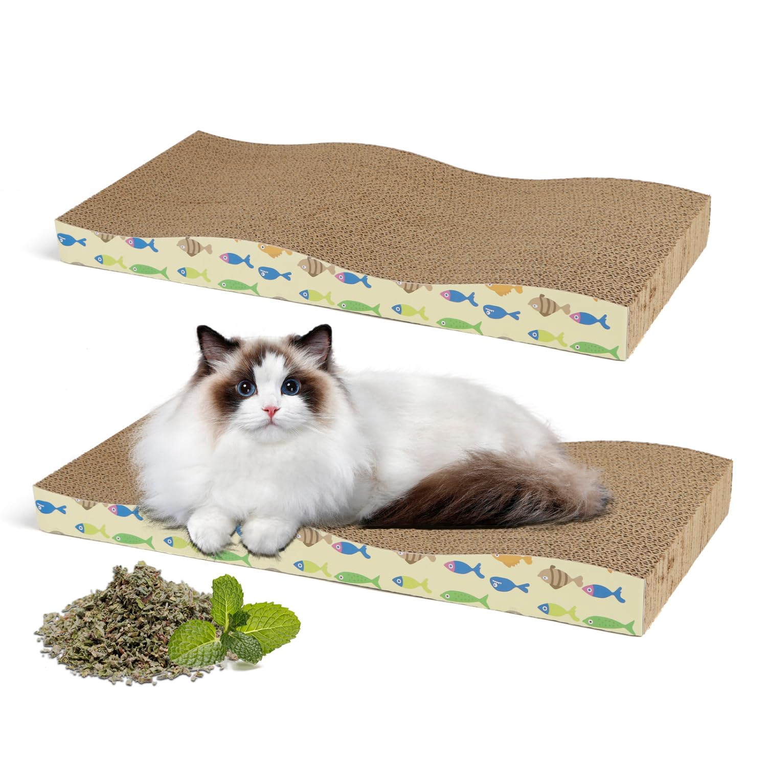 Nobleza - Drapak dla kota z naturalnymi konopiami i gęstym kartonem, 2 sztuki z tektury falistej Drapak dla kota, z torbą na kocimiętkę
