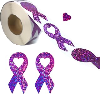 500 Pcs Glitter Purple Ribbon Awareness Stickers Domestic Violence Awareness Accessories Pancreatic Cancer Lupus Alzheimers Awareness Decorations Products