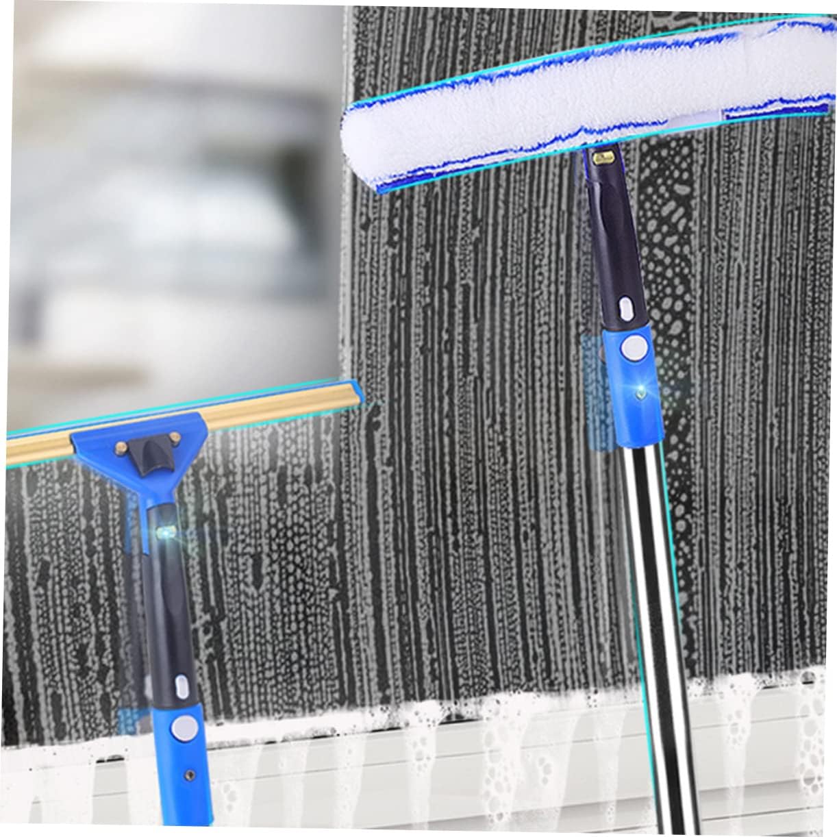 1set Extendable Microfiber Window Cleaner Squeegee and Scrubber for Home and Ergonomic Handle for Mirrors Shower Doors and and Convenient Random Style