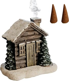 Log Cabin Snowy Winter Incense Cone Burner,Back Flowing Incense Diffuser, Incense Cone Burner, Christmas Cabin Incense Burner, Home Chimney Decorations Ornament (1 pcs)