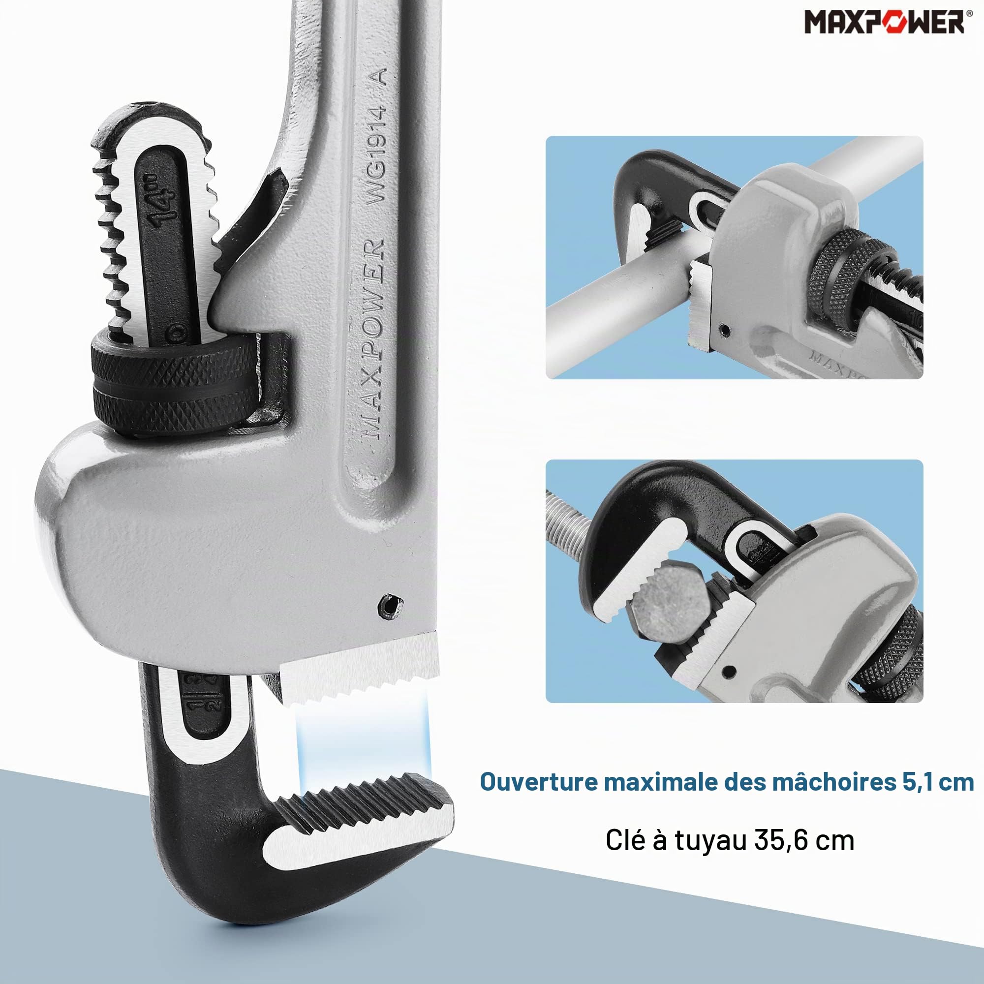 MaxPower Cle a Griffe 350 mm, Clé Serre-tubes STILLSON,Clé à griffe 14" Multifonctionnelles Ultra-Résistante