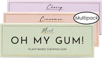 OH MY GUM! Natural Chewing Gum Multipack with Cherry, Mint, Cinnamon 10 Pieces/Pack | 100% Plant Based Aspartame Free Chewing Gum | Award Winning Sugar Free Chewing Gum & Good for Teeth |