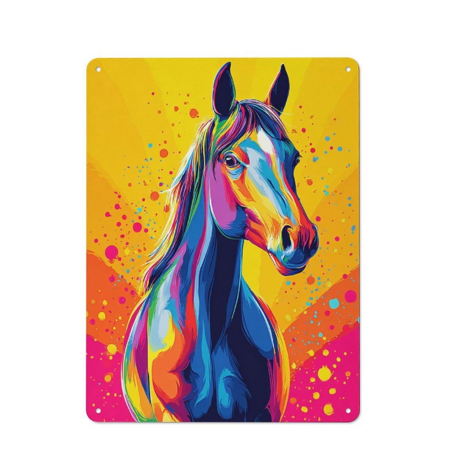 For Café Or Restaurant, Colorful Horse Portrait Artwork -5 Rustic Metal Plaque 40x30cm, for Hospitality Interior Collectors Refreshing A Room in Autumn