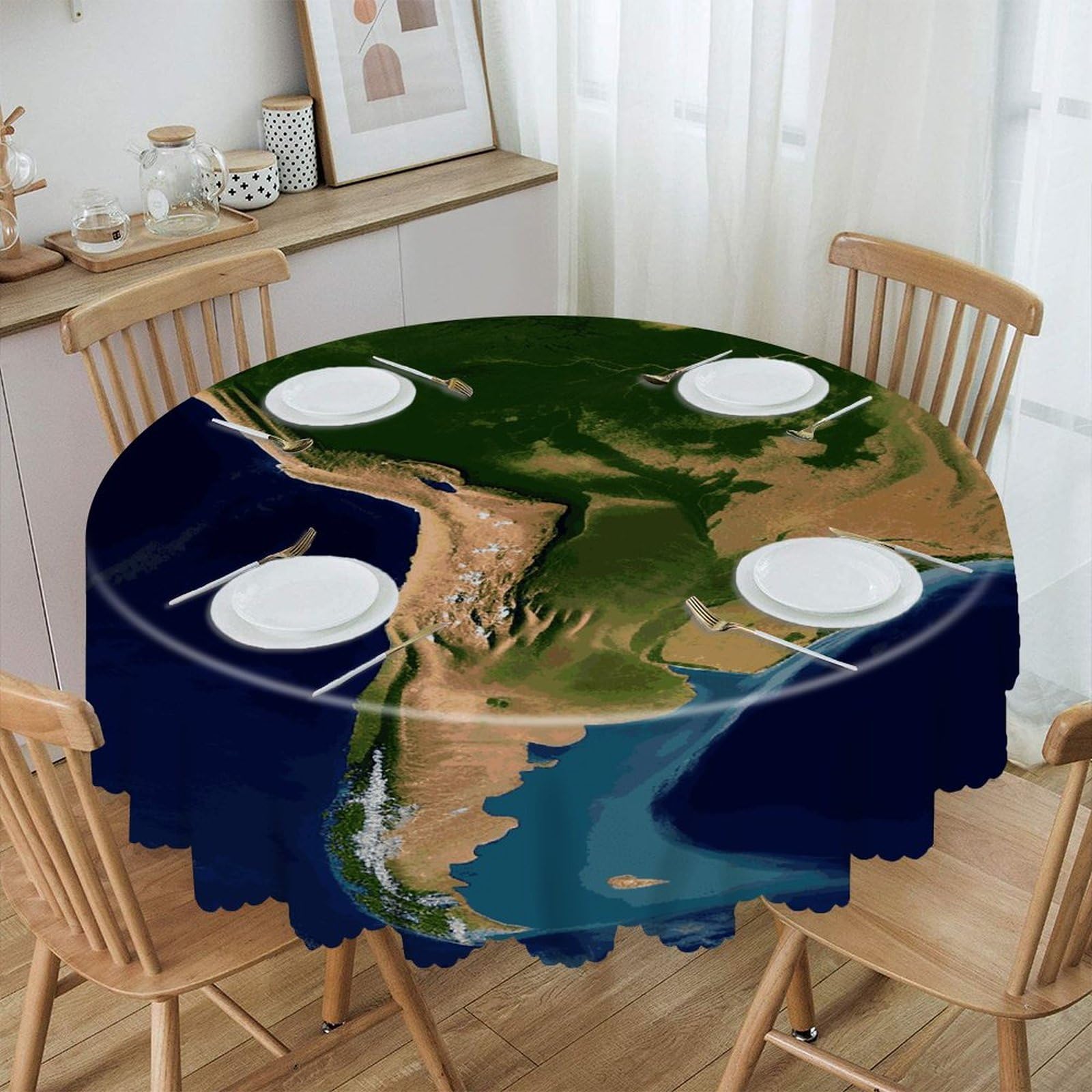 FekiLoot South America Round Tablecloth Satellite Picture Waterproof Spillproof Washable Wrinkle Free Circle Table Cover for Dining Kitchen Weddings Parties Machine Washable