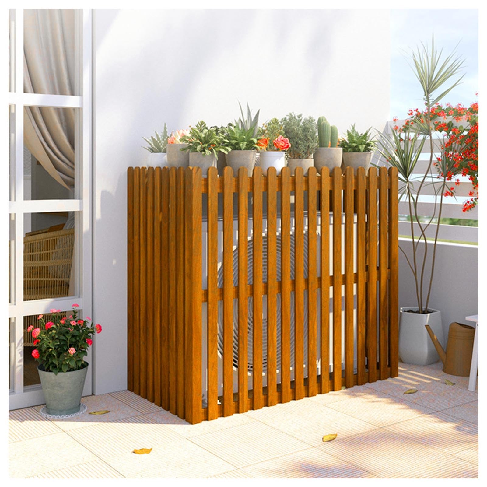 QYMYOZ Outdoor Air Conditioner Cover - Weatherproof Decorative Slatted Fence Screen for Balcony, Conceals AC Unit, Enhances Outdoor Aesthetics & Protection