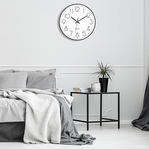 Miniatura 2 de Lumuasky Reloj de pared, silencioso sin tictac, de 12 pulgadas, de cuarzo, funciona con pilas, reloj de pared analógico redondo para aula, escuela,