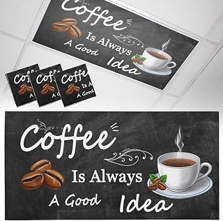 Fluorescent Light Covers, Black Coffee Vintage Magnetic Light Covers for Ceiling Lights, Farmhouse Coffee Cup Bean Fluorescent Ceiling Shade Filters for Classroom Bedroom Office 4x2Ft x 3PCS