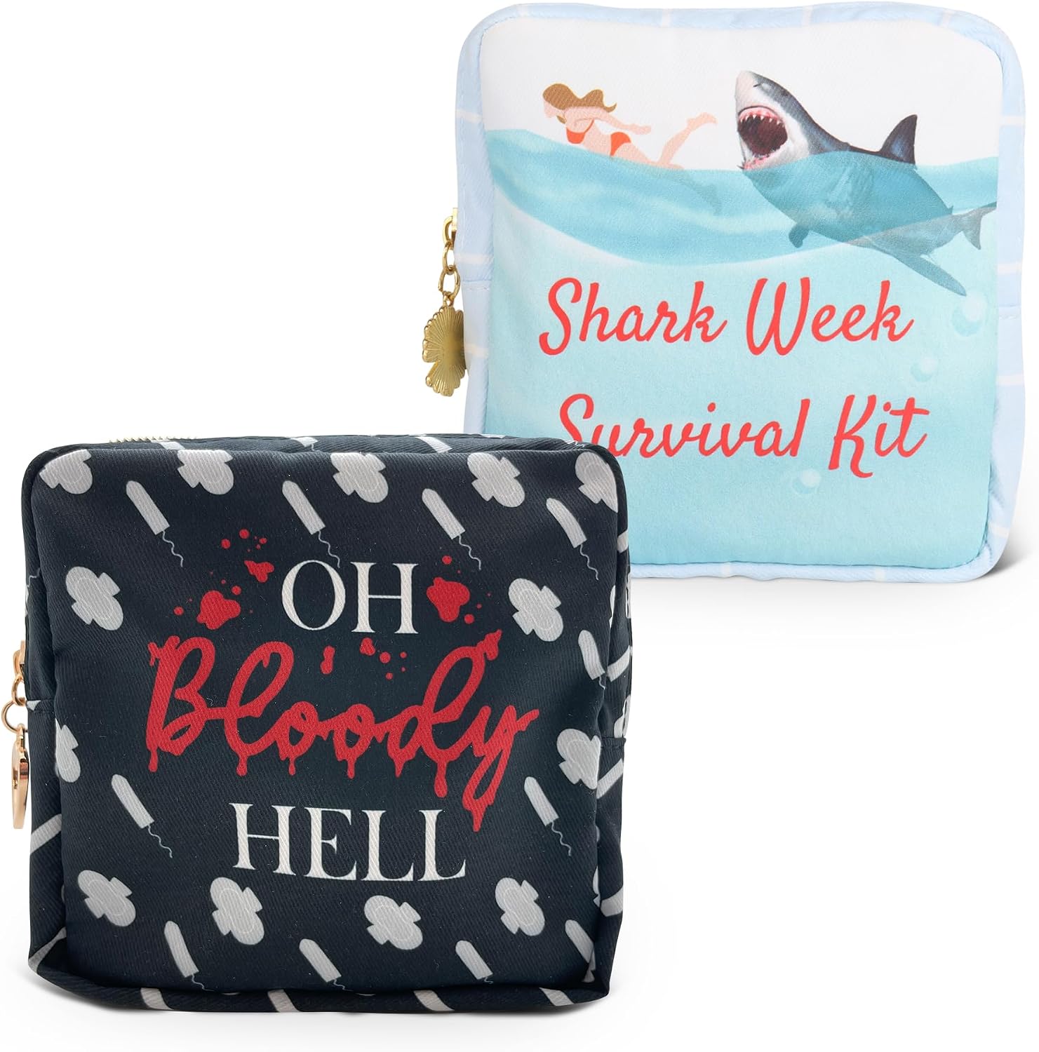 Shark Week Blue Waterproof Tampon and Sanitary Pad Storage Pouch - Stylish Black Organizer Period Bag for Teens - Compact and Discreet
