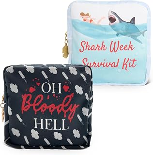 Shark Week Blue Waterproof Tampon and Sanitary Pad Storage Pouch - Stylish Black Organizer Period Bag for Teens - Compact and Discreet