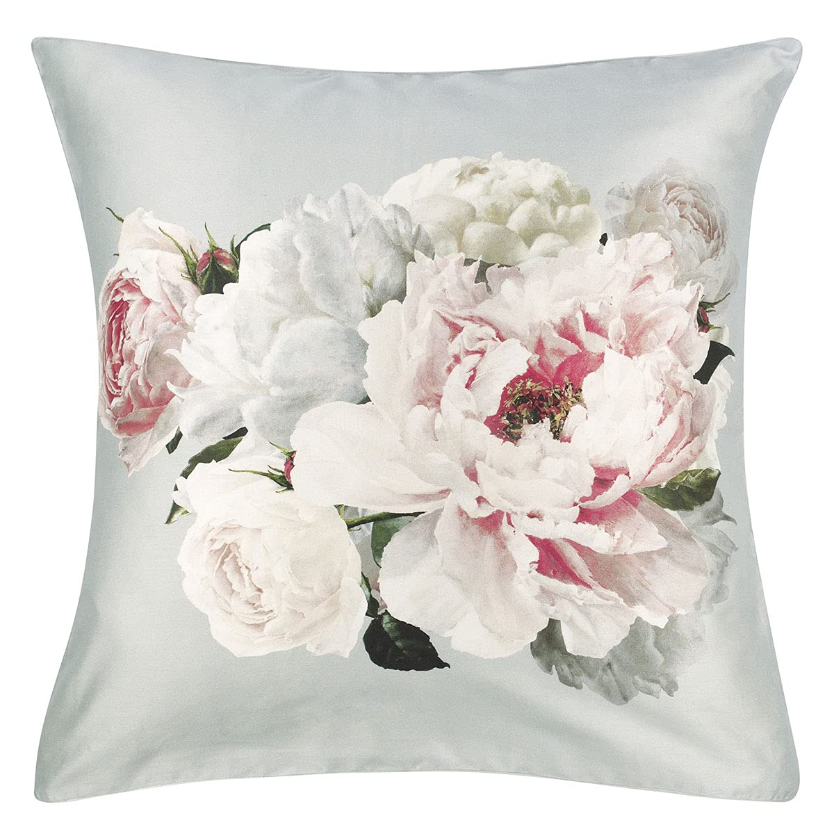 Taie d'oreiller imprimée en satin de coton, Peonia Grande, Gris