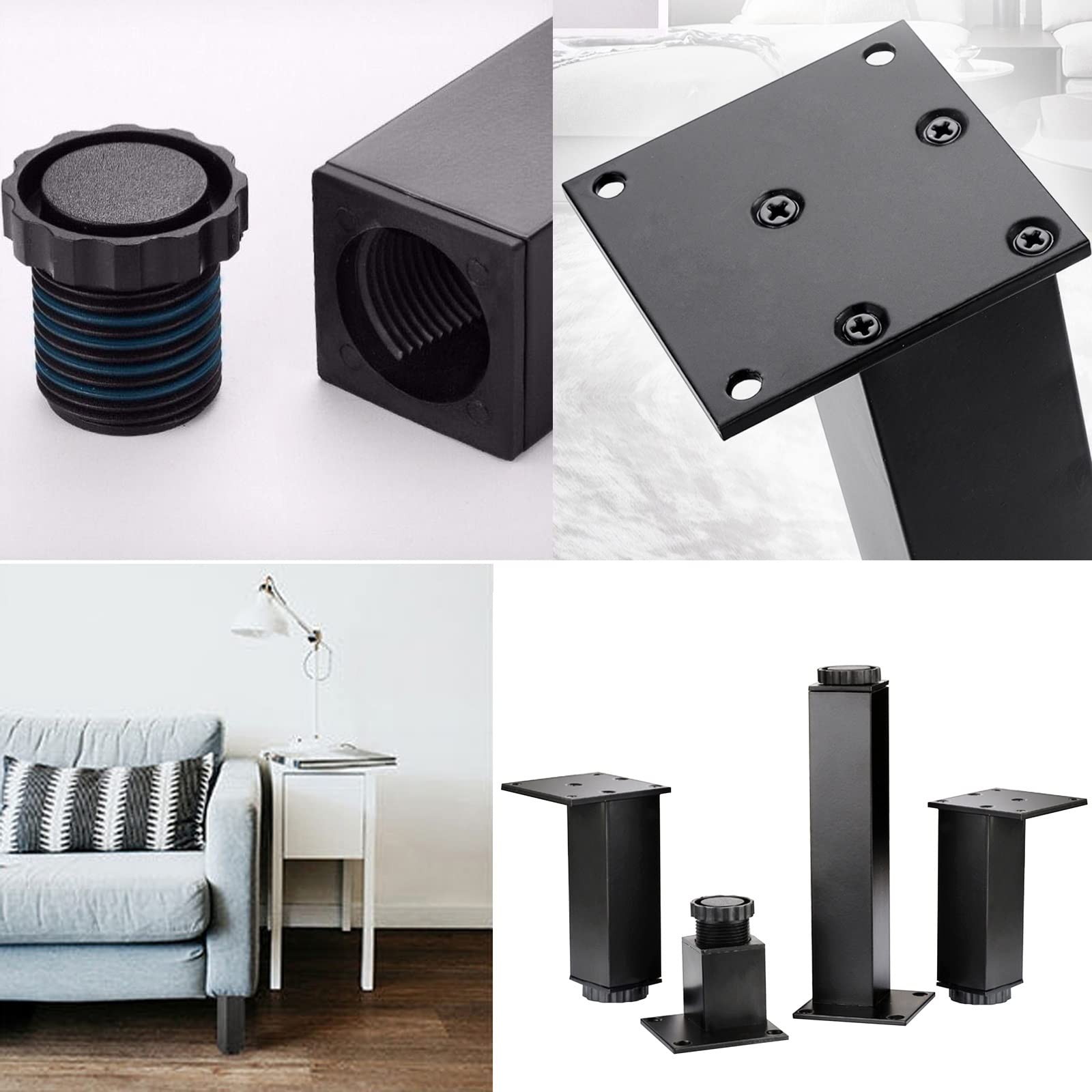Nogi stołu ze stopu aluminium ze śrubami do montażu mebli (czarne 8 cm)