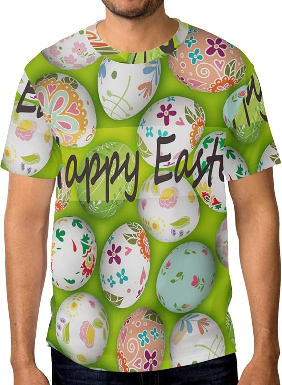 Mens Crew Neck TShirt Happy Easter Eggs Short Sleeve Tee Tops Amazon