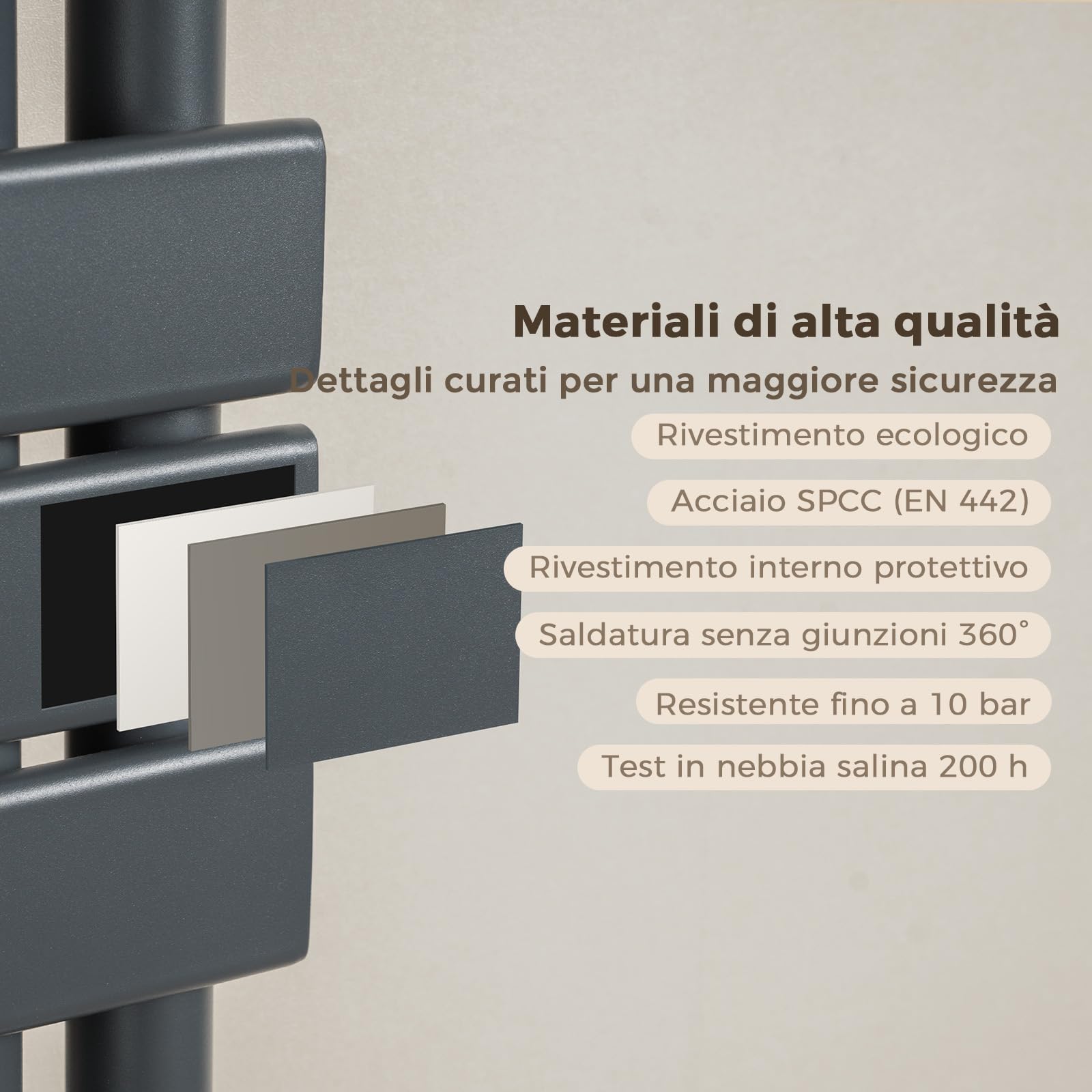Radiatore design per bagno, radiatore scaldasalviette, grigio antracite, pannello piatto, Connessione centrale, 1041x500mm, radiatore per bagno, asciugatore per asciugamani, 555 Watt (Senza valvola)