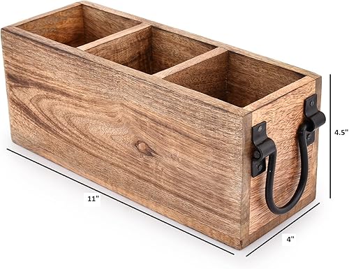 Miniatura 6 de Samhita Organizador de cubiertos de madera de mango, organizador de almacenamiento de utensilios de madera, encimera para cubiertos, tenedor,