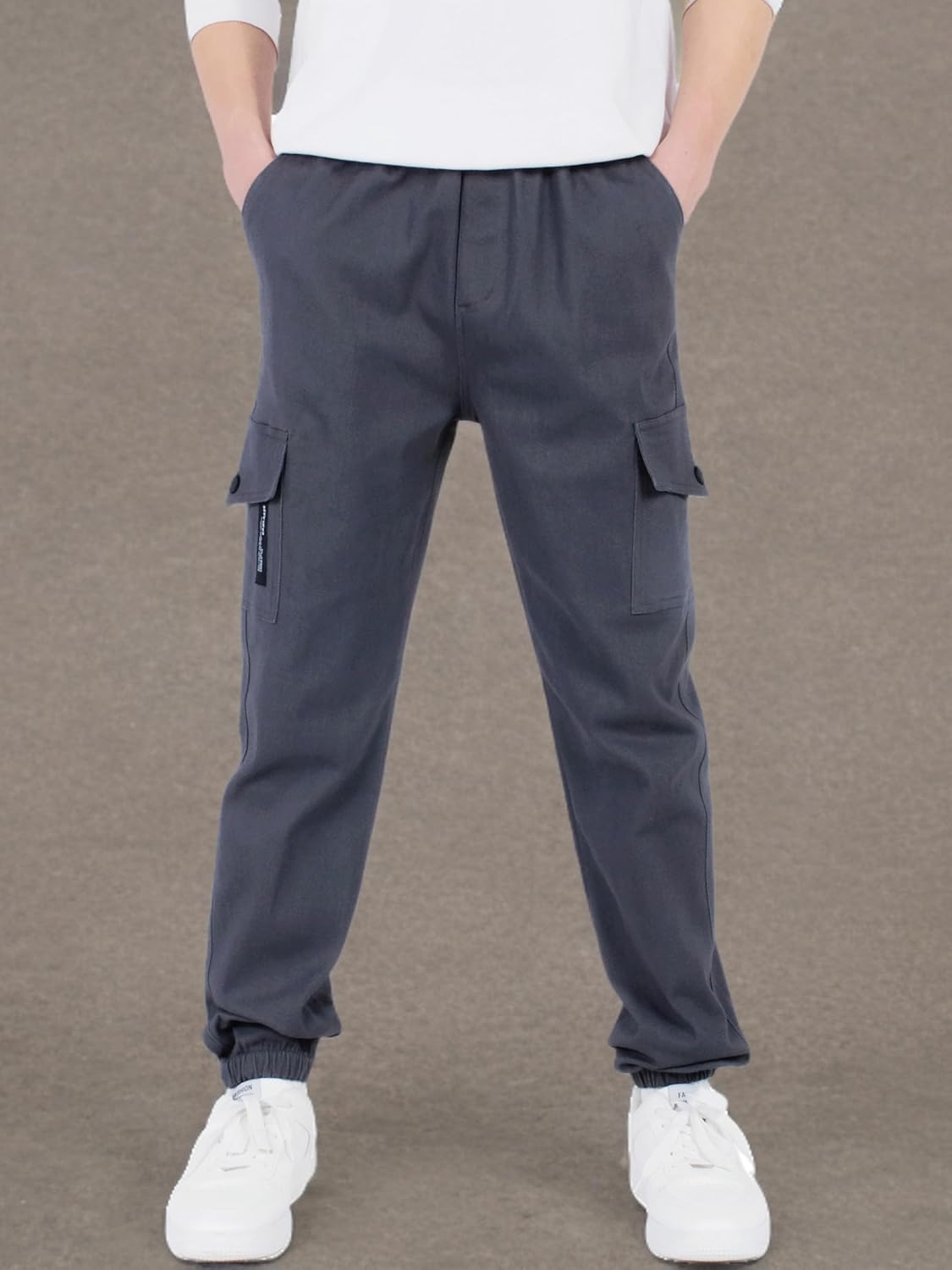 CAMLAKEE Boys Cargo Pants Stretch Elastic Waist School Kids Twill Joggers - Image 7