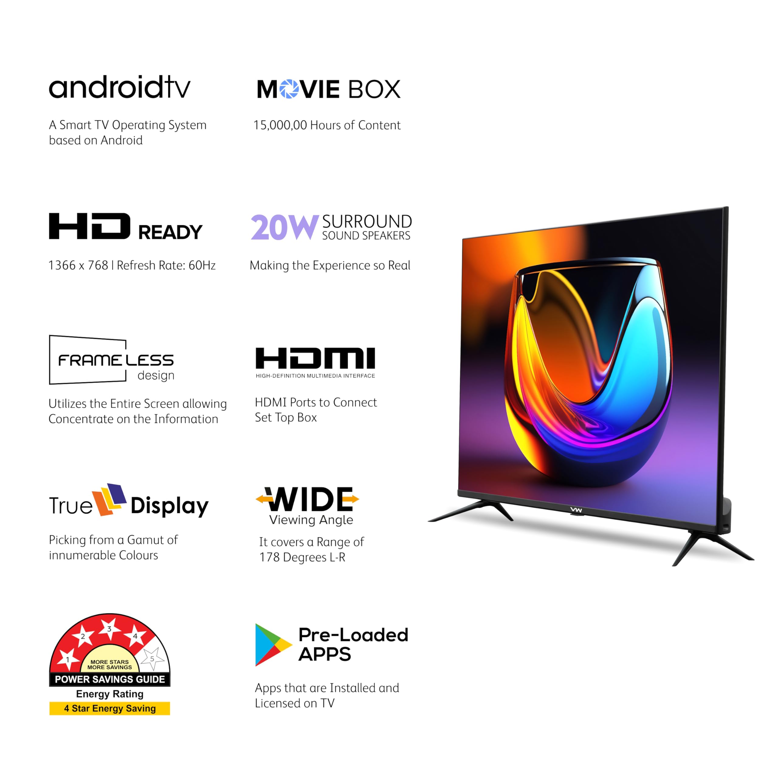 VW 32 Inch HD Ready Android Smart LED TV