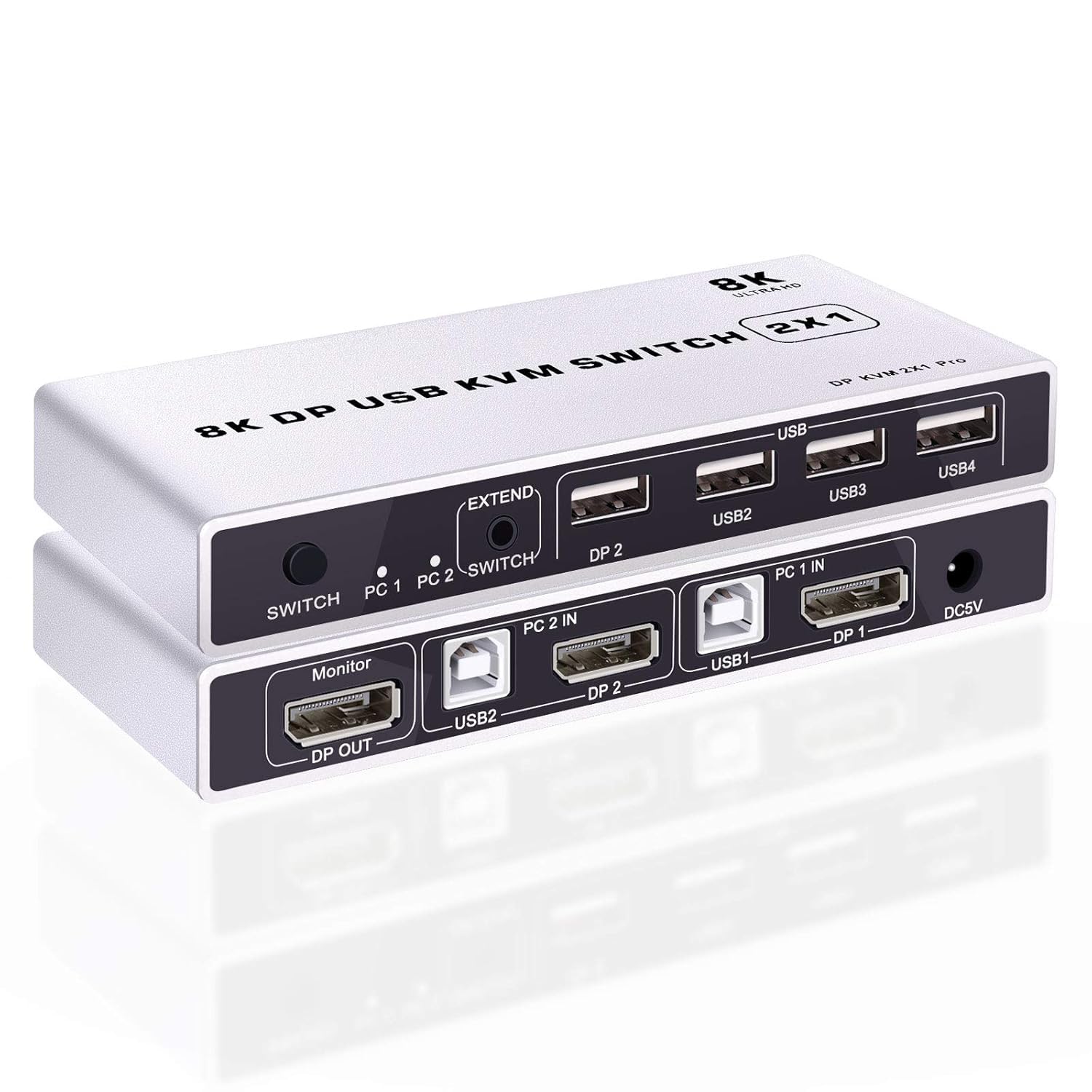 2x1 displayport kvm switch usb 2 port pc computer kvm switch keyboard mouse switch box with usb 2.0 hub support 8k @ 60hz 3d hdcp 2.2