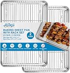 Herogo Feuille de cuisson avec jeu de racks en fil(2 Boîtes + 2 Sacs à biscuits en acier inoxydable, 9.2'' x 7''x 1'' Set de pâtisserie en tôle d'acier inoxydable pour four non toxique & Lourds & Facile à nettoyer- Petite