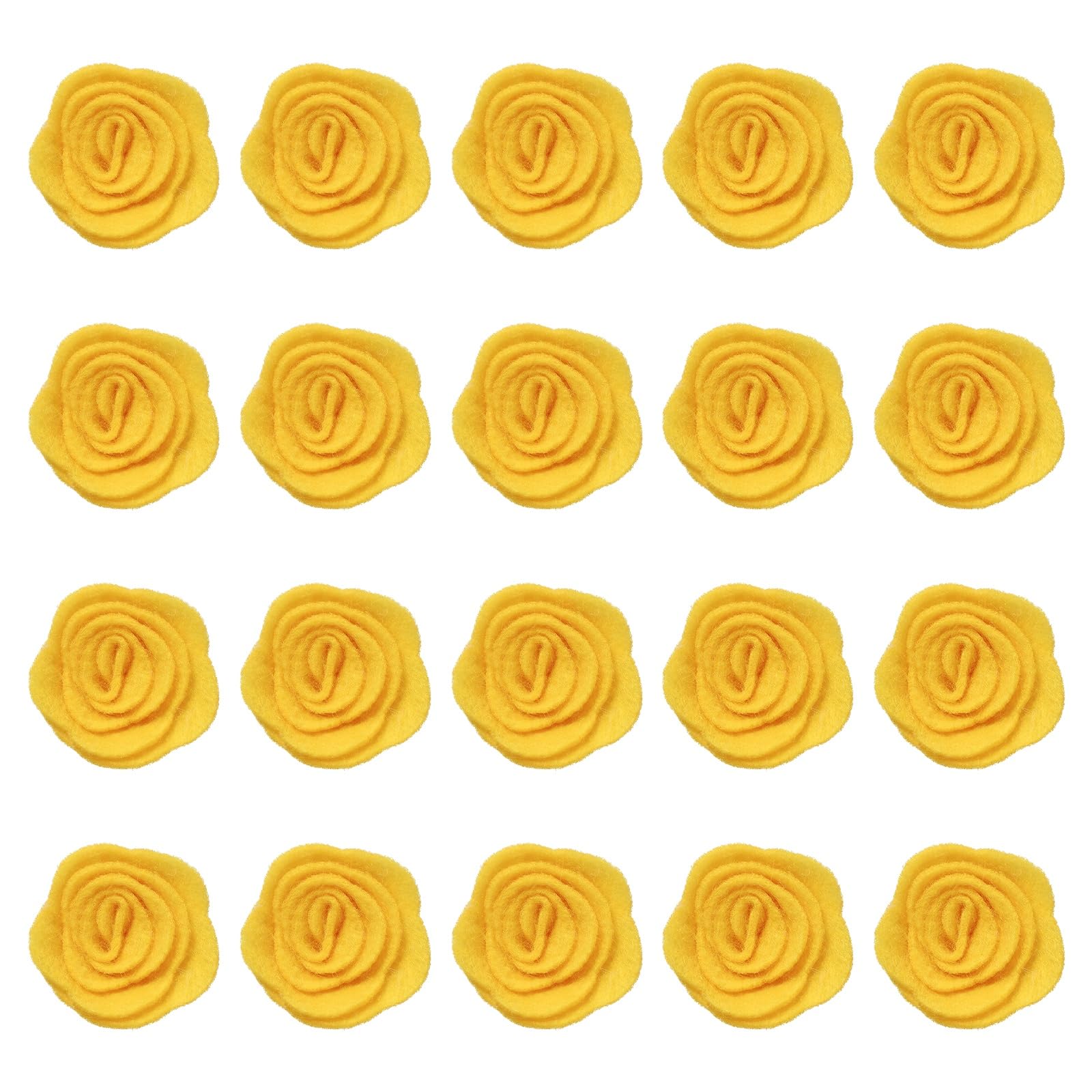 sourcing map 20Pcs Felt Fabric Flowers Embellishments, 1.57" Nonwoven Camellia Sewing Appliques Ornament Artificial Flower Heads for DIY Wedding Party Scrapbook Hair Decorations, Yellow