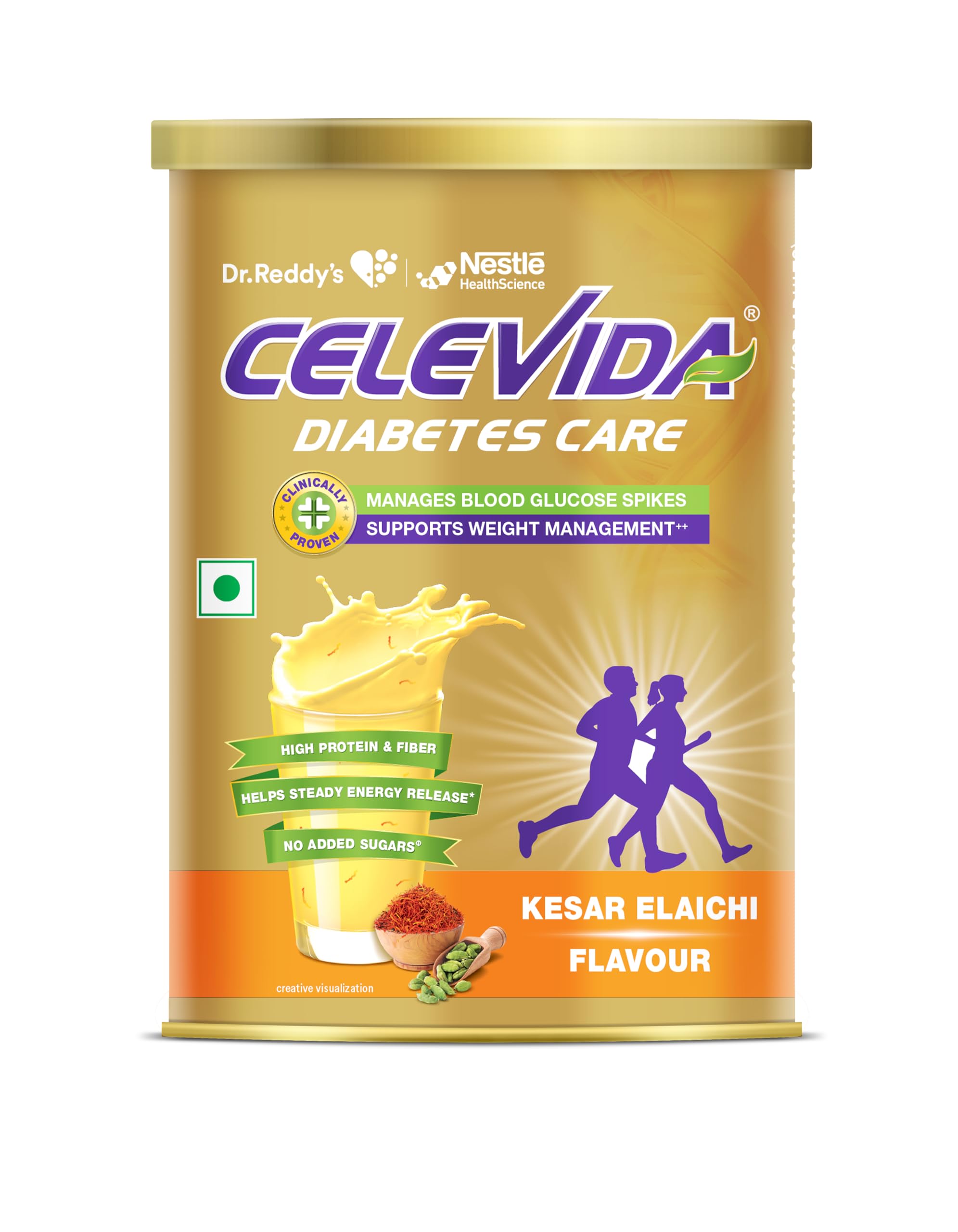 Celevida Protein Powder Drink for Diabetes Management by Dr. Reddy’s | Kesar Elaichi Flavour | No Added sugar | Plant based | For Sugar control, Weight Management & Immunity Support | 400gm Tin Pack
