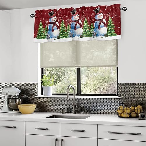 Miniatura 4 de Juego de 2 cortinas de cocina otoñales con diseño de hojas de arce y Acción de Gracias, cenefas cortas de café naranja con bolsillo para barra de 3