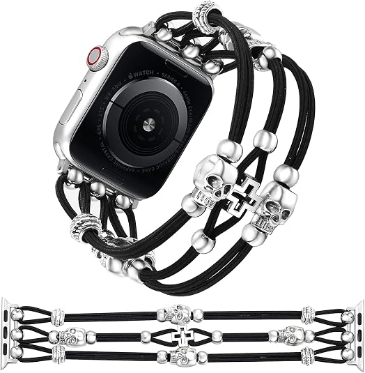 Skull Beaded Bracelet Compatible with Apple Watch Band, S/M