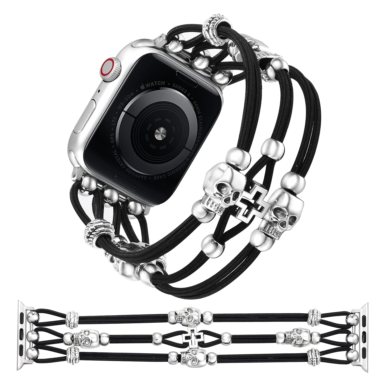 Fivoilin Skull Band Compatible with Apple Watch Band 42mm 44mm 45mm 49mm Women Men, Braided Nylon Elastic Stretchy Apple Watch Band Solo Loop Strap for iWatch Band Series SE/Ultra/8/7/6/5/4/3/2/1, S