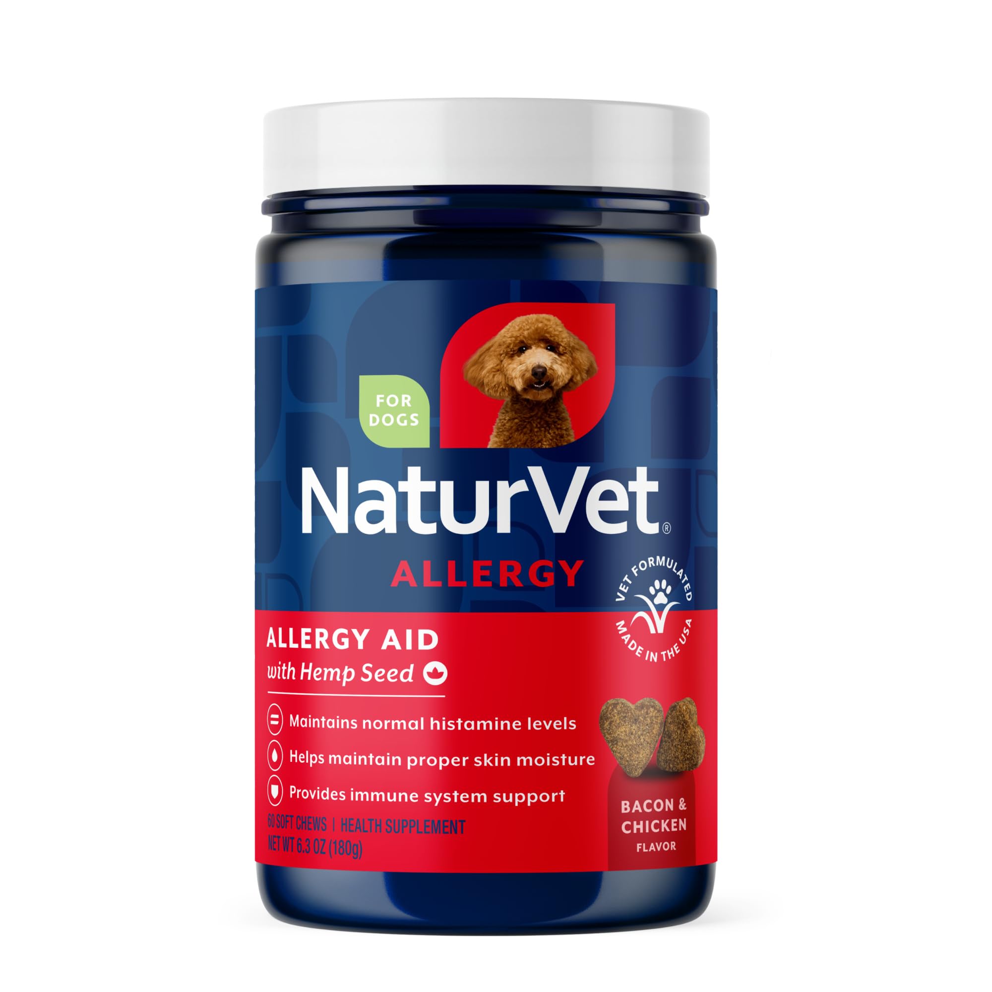 NaturVet Hemp Allergy Aid Supplement for Dogs, Hemp Seed, Antioxidants, Omegas, Dha & Epa for Healthy Skin & Respiratory Health, 60 Count