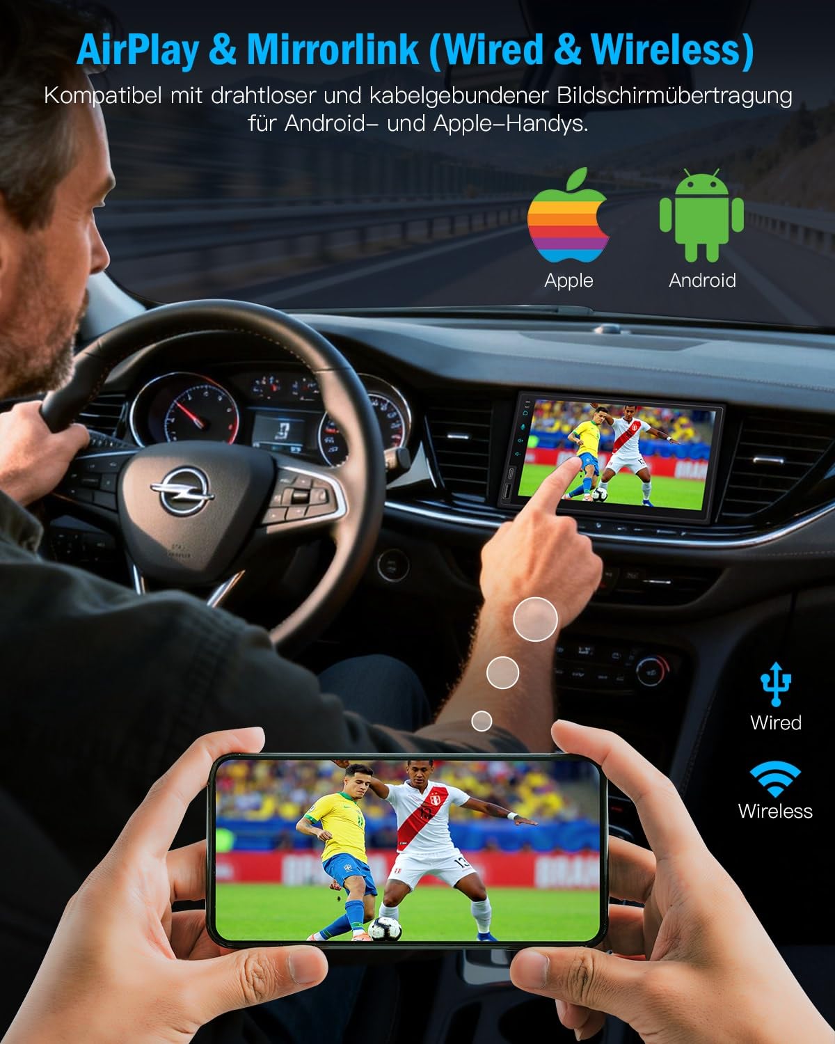 Doppel Din Radio Apple Carplay 7 Zoll 2Din Android Auto Autoradio mit HD IPS Bildschirm, Doppeldin Car Play Auto Radio Touch Display mit Navi, Bluetooth, AM/FM SWC