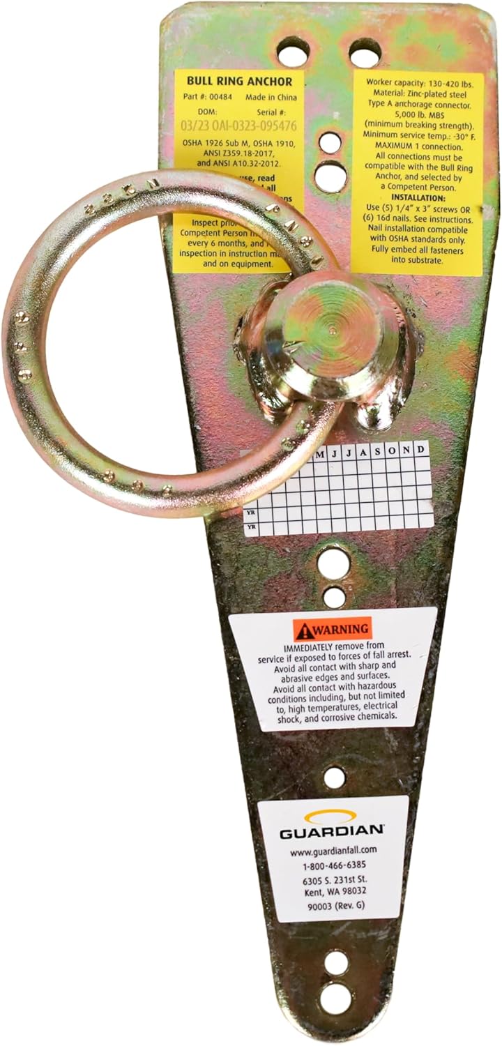 Guardian 00484 Bull Ring Fall Protection Anchor | Zinc-Plated Galvanized Steel | OSHA and ANSI Compliant