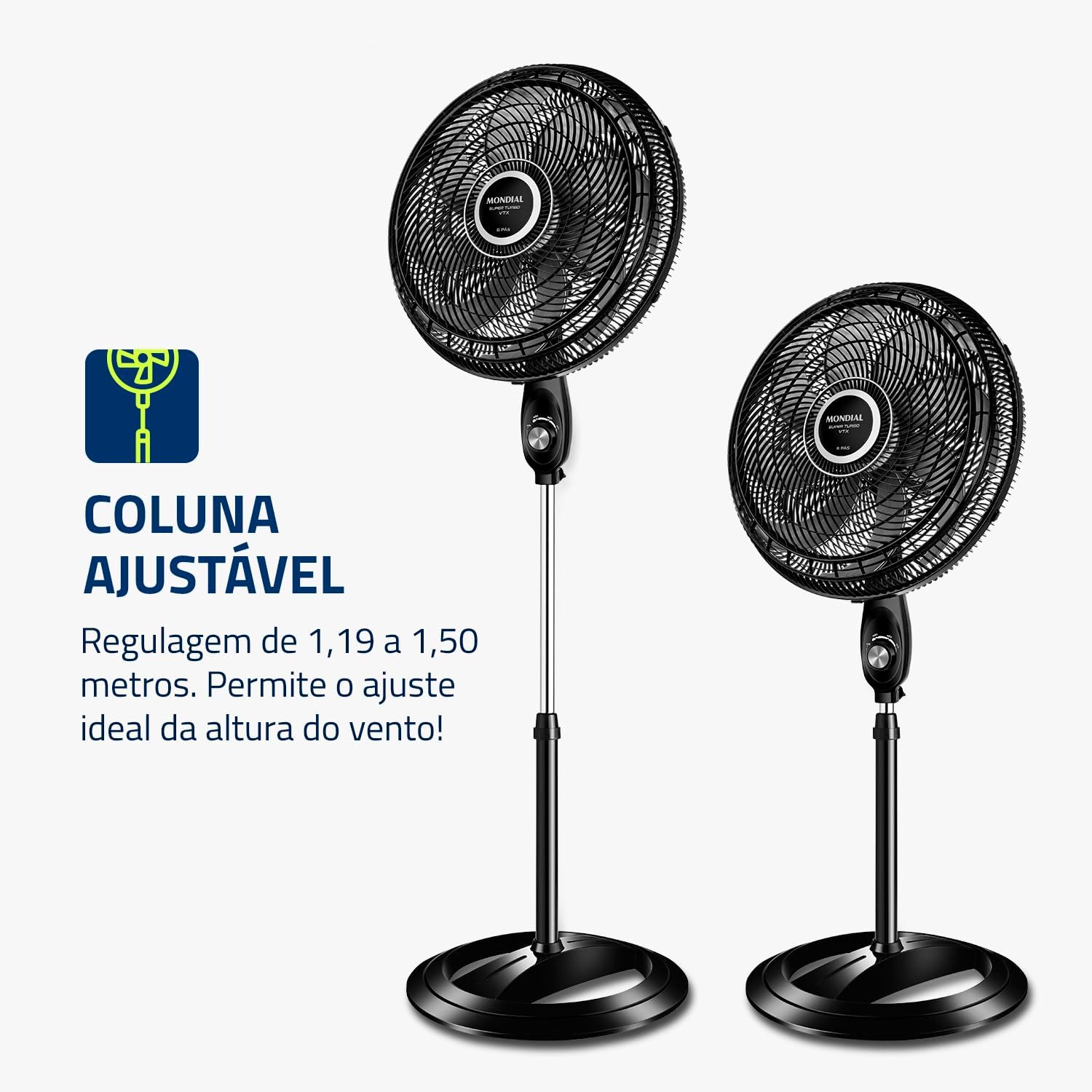 Ventilador Coluna 50cm Super Turbo 8 Pás, Mondial, Preto/Prata, 150W, 110V - VTX-50C-8P Ventilador Coluna 50cm Super Turbo 8 Pás, Mondial, Preto/Prata, 150W, 110V - VTX-50C-8P
