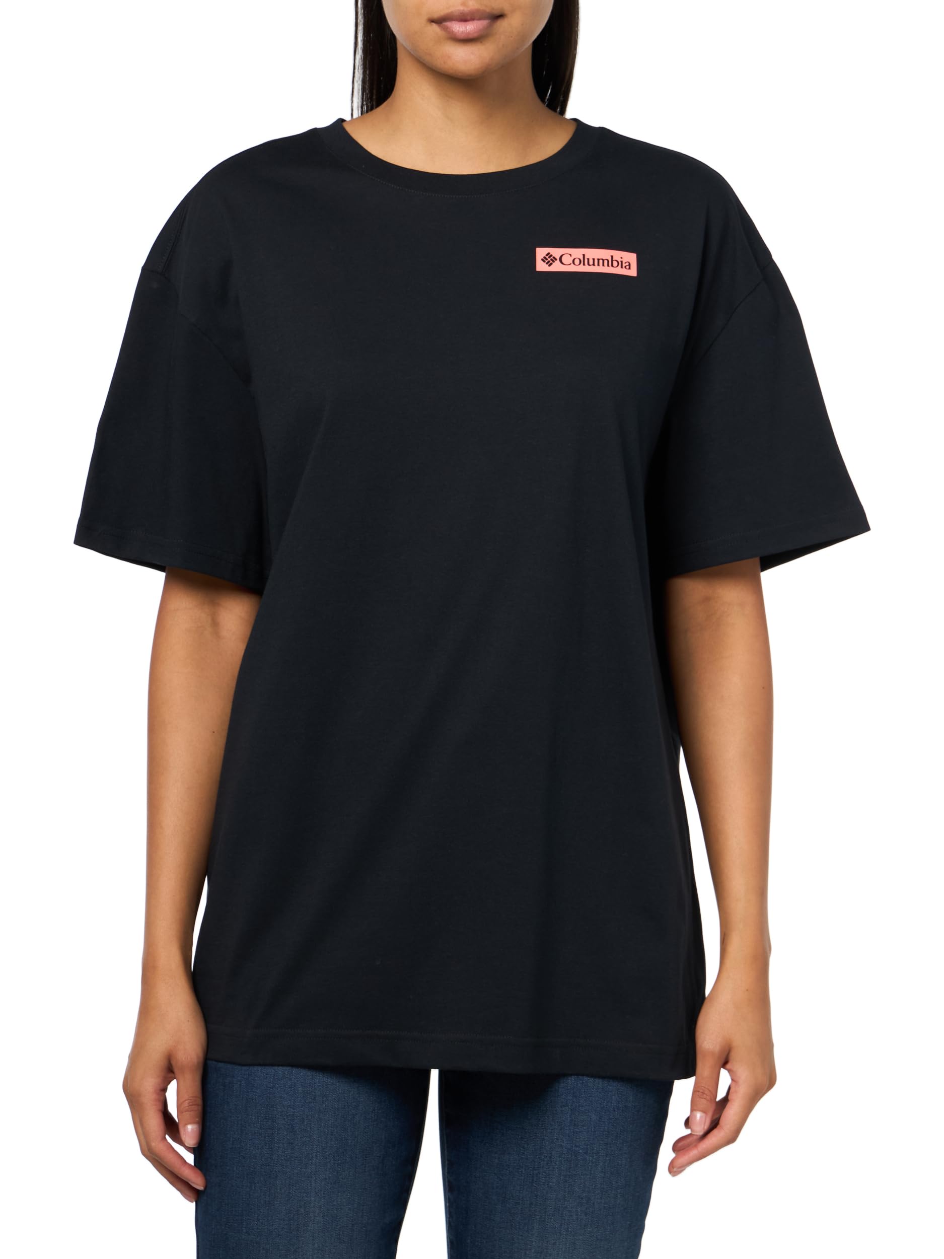 Columbia Women's Rolling Bend Graphic Oversized Tee, Black/Mountainview, L