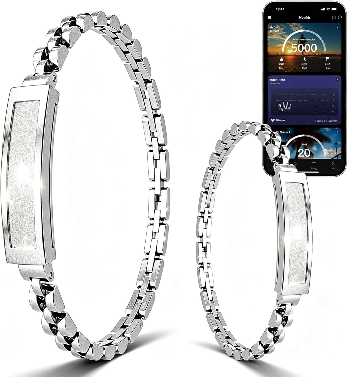 Men & Women Smart Bracelet, Fitness Tracker/Wristband, All-Day Sleep Monitoring, Multiple Sports Modes, Long Battery Life, Easy Mobile Control, Free Android & iOS Apps (Silver)