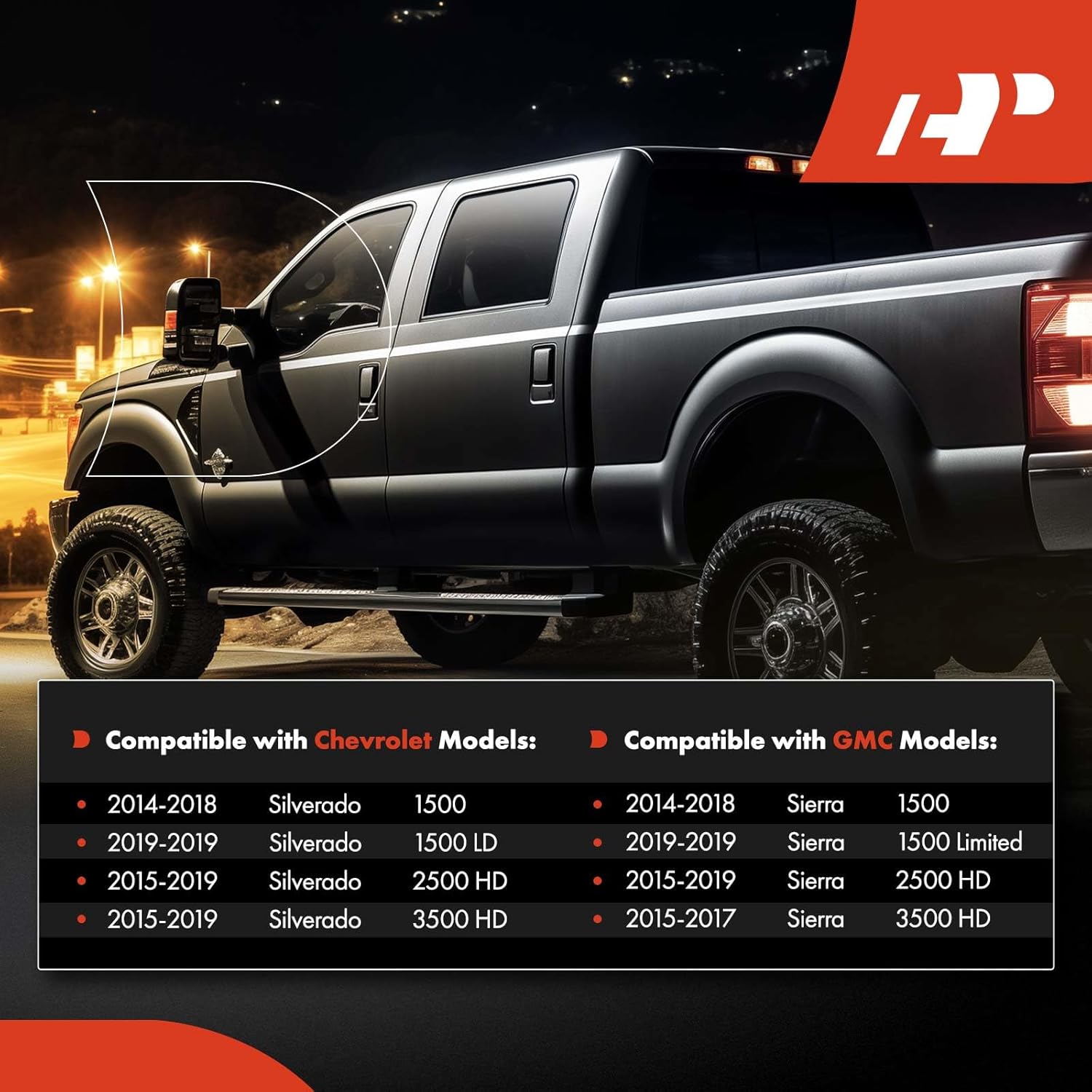 A-Premium Passenger & Driver Mirrors Compatible with Chevrolet & GMC Models - Silverado Sierra 1500 LD 2500 HD 3500 HD - Manual Folding Heated Black - with Power Glass Arrow Puddle Light - Pair Set