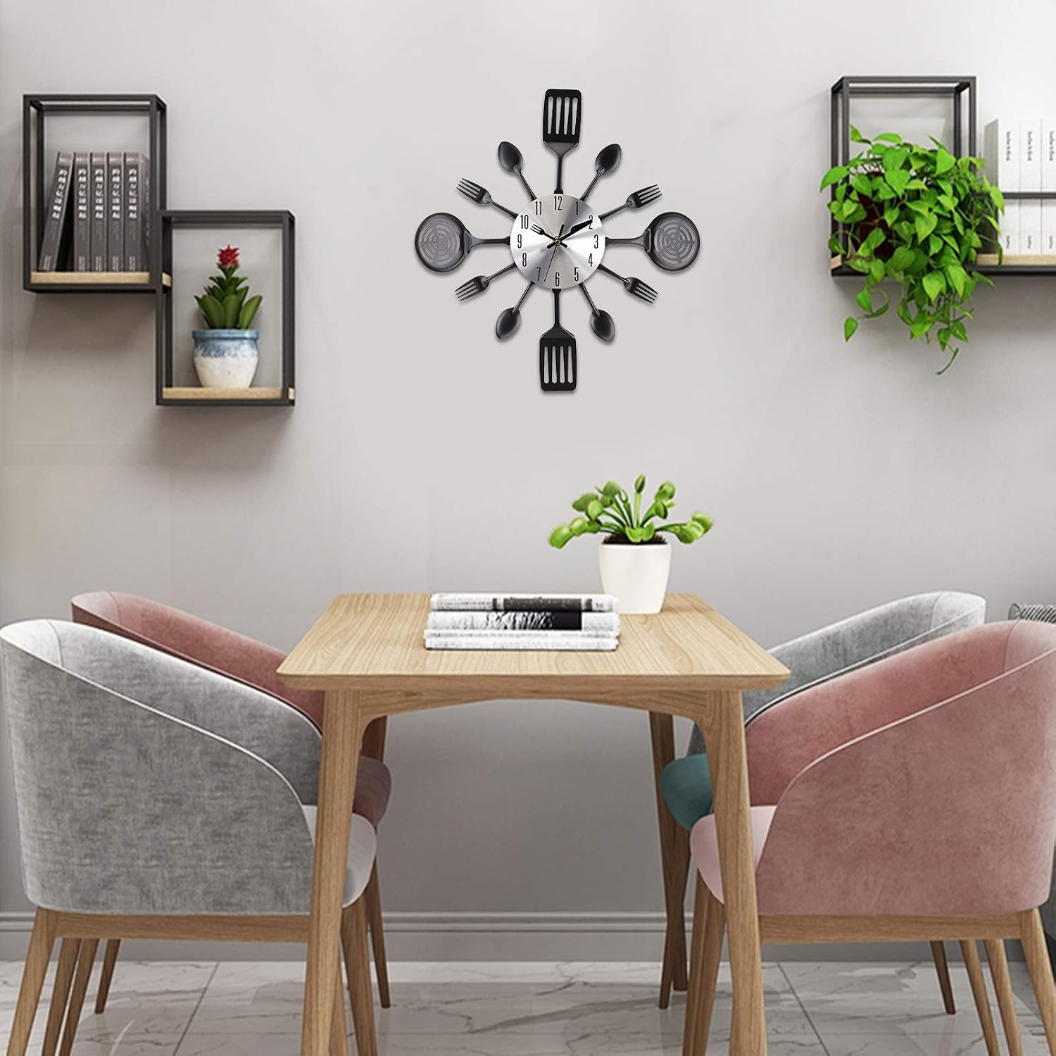 Hedume 16" Kitchen Wall Clock, Large Kitchen Cutlery Wall Clock with Spoons and Forks, 3D Removable Modern Creative Wall Decal Wall Sticker Room Home Decoration