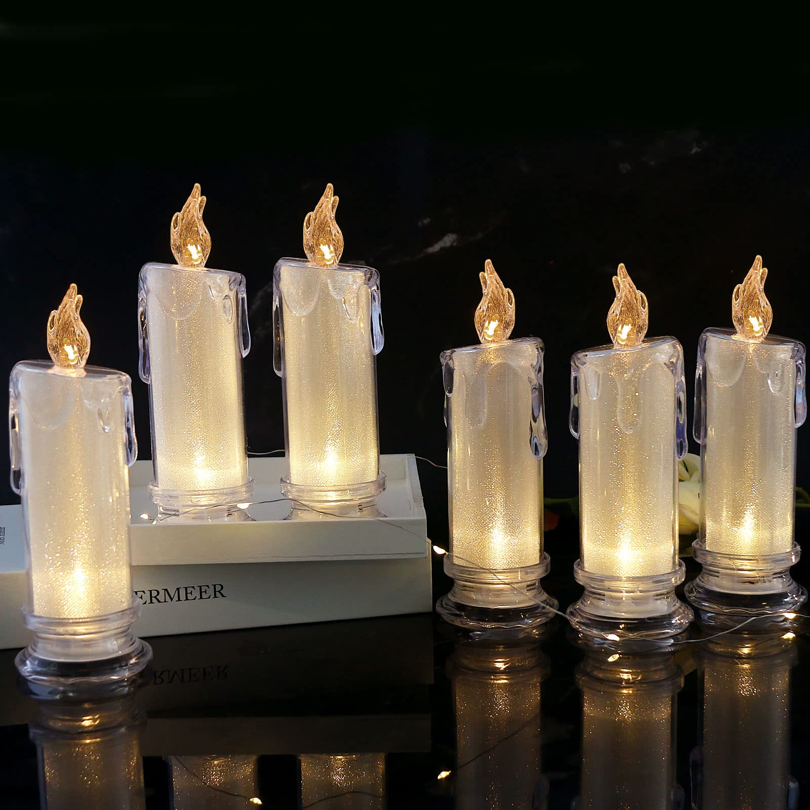 LACGO 6 PCS LED Flameless Candles - Flickering Flameless Pillar Candles Battery Operated Candles with Warm White Light for Wedding Birthday Valentines Day Mothers Day Gift