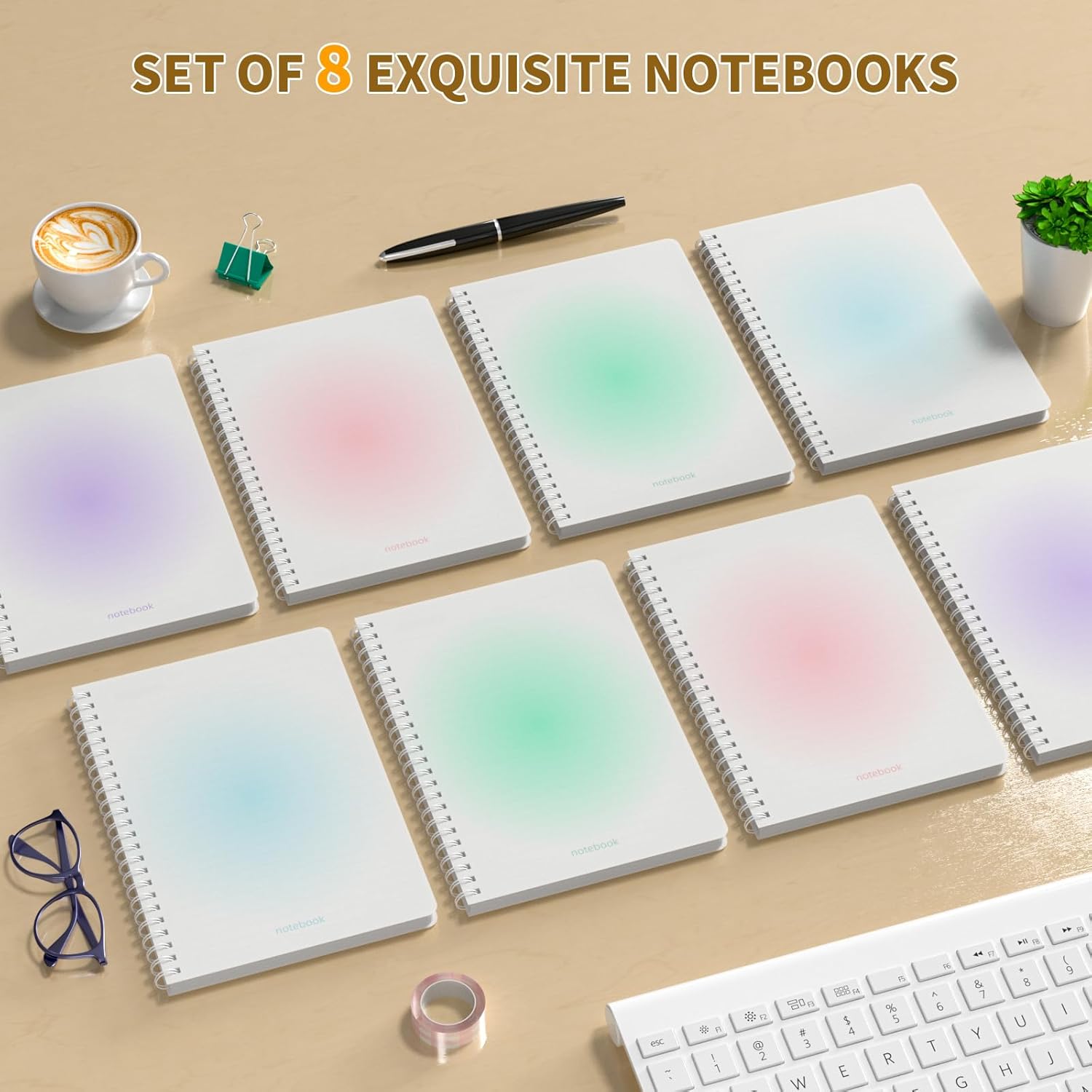 Oucaru Spiral Notebook College Ruled 8 Pack A4 (8.5" x 11") Journaling Notebooks 140 Pages Gradient Small Lined Notebook for Work School Business Travel Note Books
