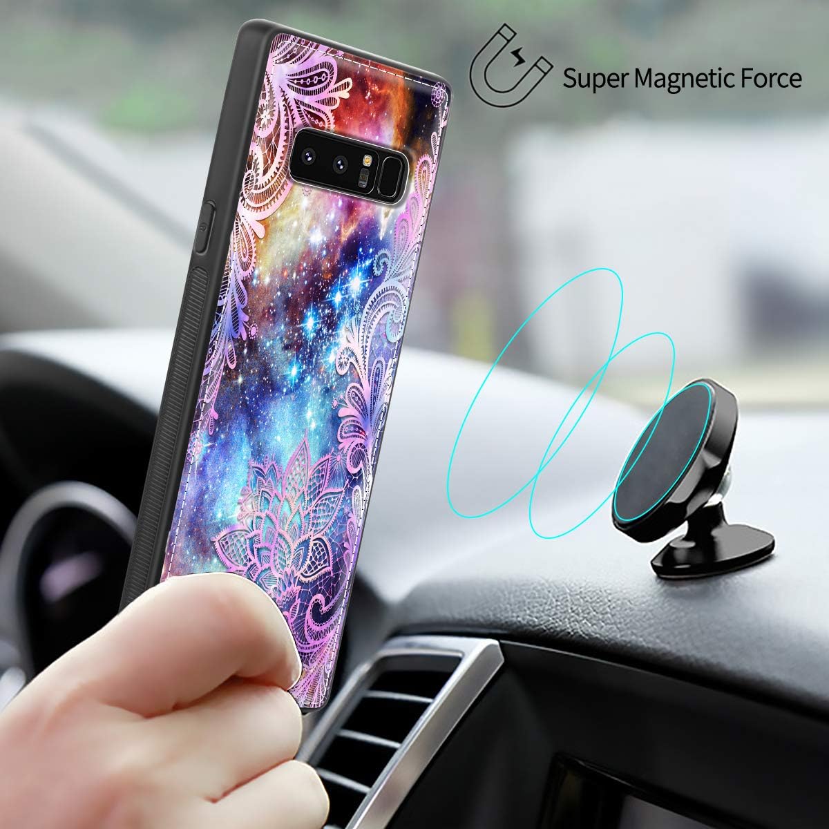 Casetego for Galaxy Note 8 Case,Detachable Magnetic Wallet Case PU Leather Full Body Protective Case with Credit Card Holders, Wrist Strap for Samsung Galaxy Note 8,Purple Mandala