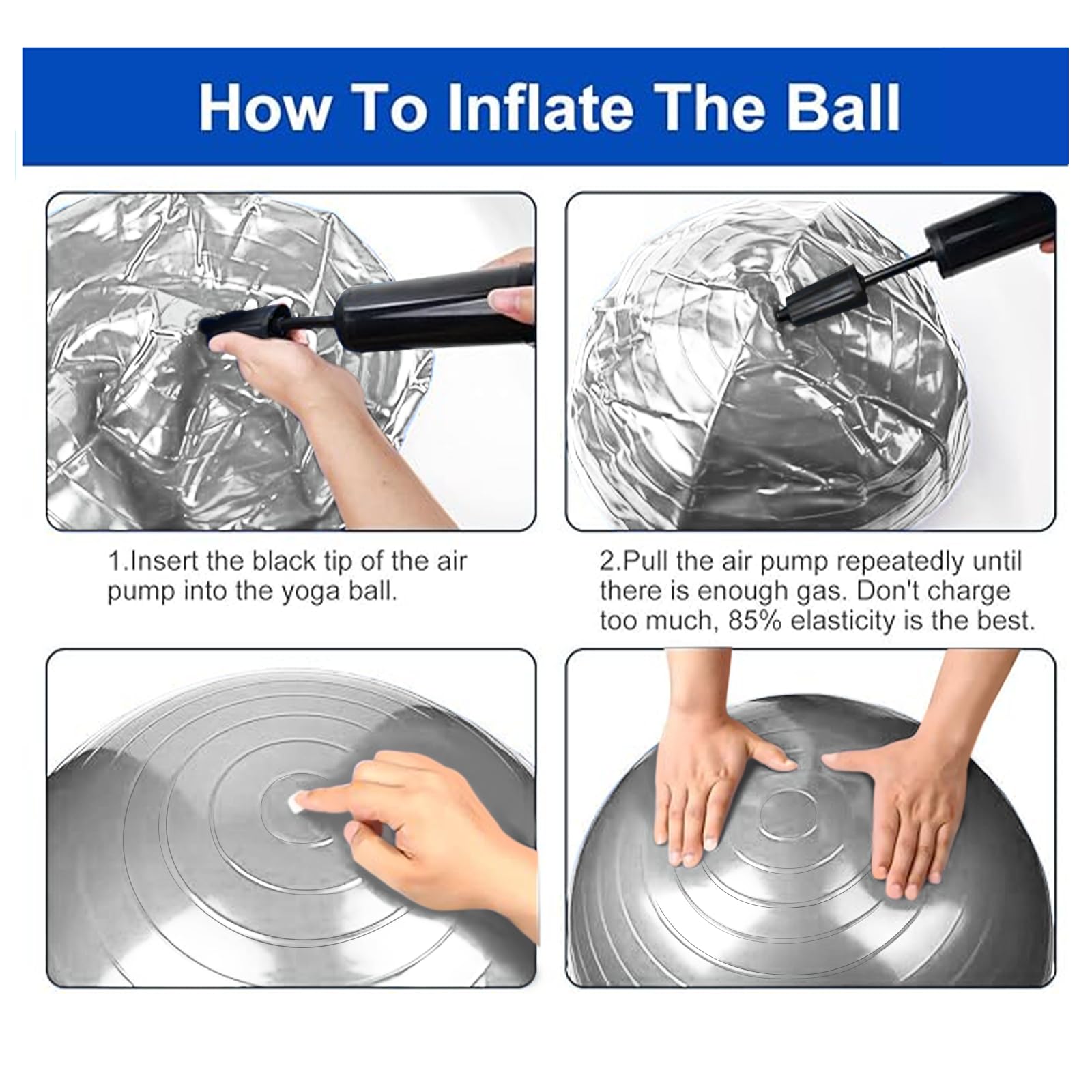 flintronic Palla Fitness, Palla da Ginnastica, 55/65cm Palla Anti-Scoppio, Palla di stabilità, con Pompa, Strumento Tappo Pompa, E Manuale per Yoga, Esercizi di Equilibrio, Allenamento, Fitness