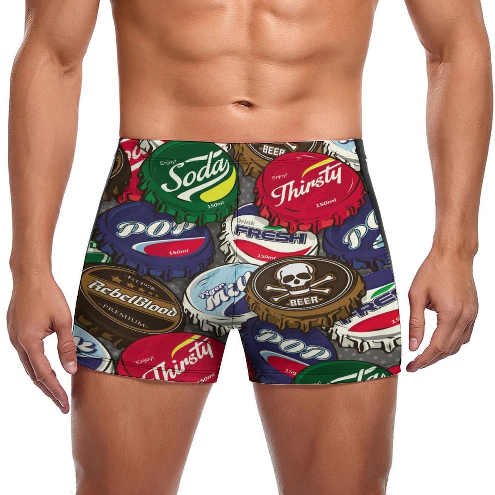 Boxer de bain motif capsule de bière avec cordon de serrage robuste