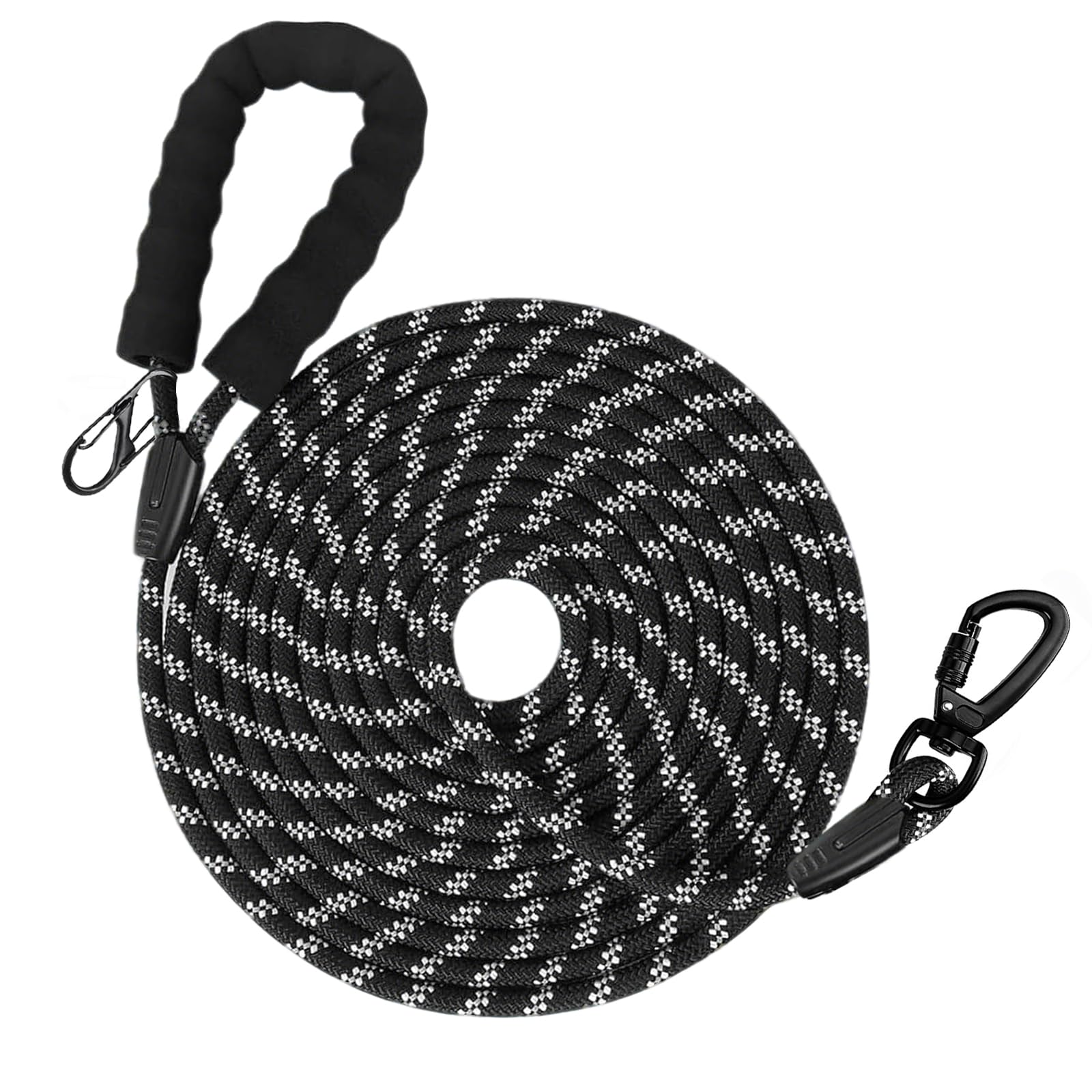 Litrue Training Leads for Dogs 10M Reflective Long Line Dog Lead with Double Clip Padded Handle Puppy Rope for Small Medium Large Dogs(Black)