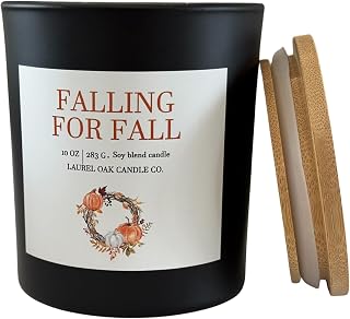 |Fall Scented Candle with Notes of Apple, Nutmeg, and Spices Handcrafted Soy Blend Candle | Falling for Fall, 10 oz, Matte Black Jar with Bamboo Lid, 50+ Hour Burn Time.
