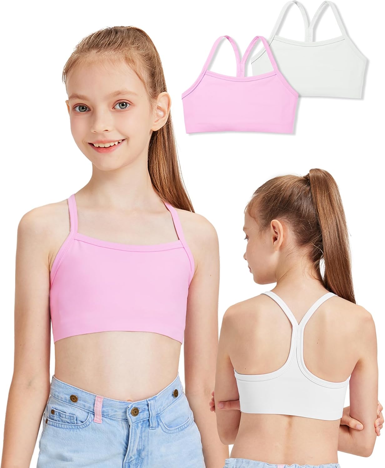 Sascina Girls Training Bras 7-12 with Y-Back Racerback Girls First Bras, Light Sports Kids Bra - No Pads, Chest Double Lined