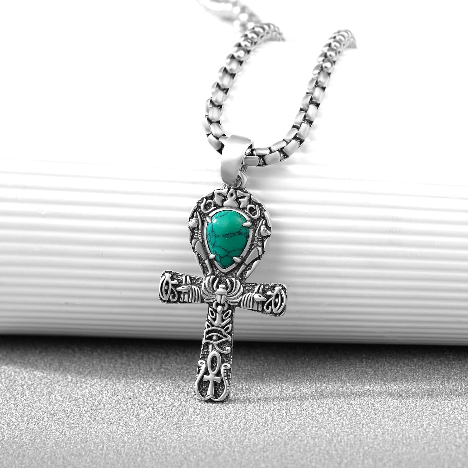 Ankh Cross Necklace 925 Sterling Silver Turquoise Ankh Pendant Necklaces for Men Women Vintage Egyptian Amulet Jewelry Gifts - Image 3