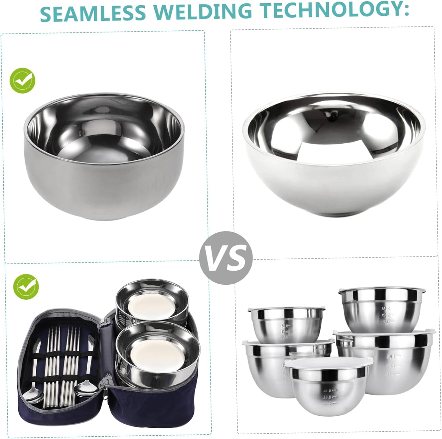 IMIKEYA Serving Bowl Set Stainless Steel Cutlery Spoons Chopsticks Portable Utensil Bag for Snacks and Foods