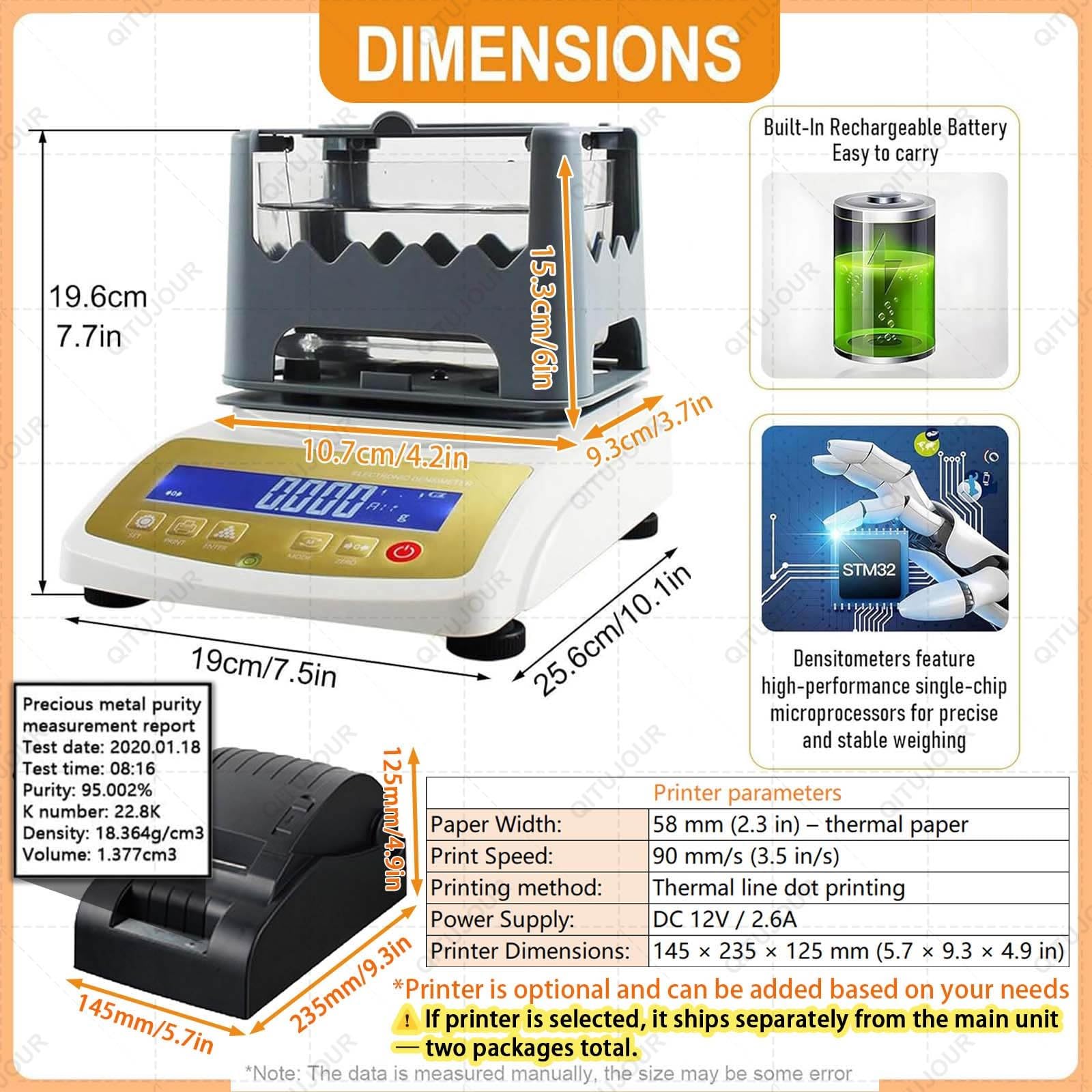 Probador de pureza de oro con pantalla LCD, máquina de prueba de metales preciosos, medidor de densidad de platino, prueba de pureza de joyería de 0,001 g para laboratorio y joyería