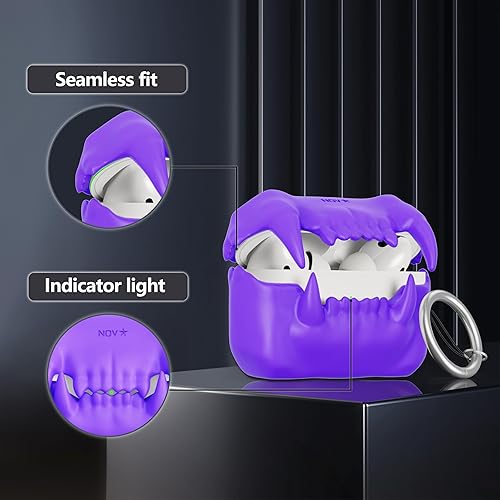Miniatura 5 de Novastar Funda compatible con Airpods Pro de 2 generación, diseño de diente de tigre para Airpods Pro, funda protectora de silicona genial para